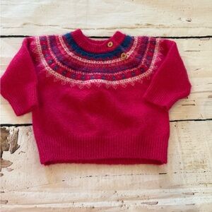 Baby Cat & Jack Cozy Pink Knit Sweater with Patterned Yoke